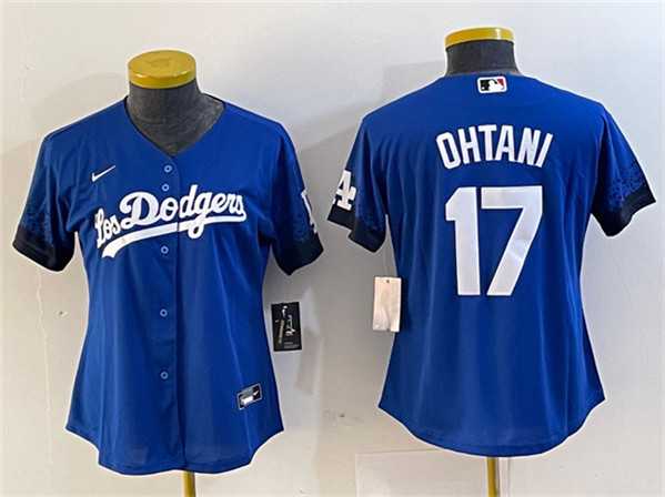 Women%27s Los Angeles Dodgers #17 Shohei Ohtani Blue City Connect Stitched Jersey(Run Small)->mlb womens jerseys->MLB Jersey